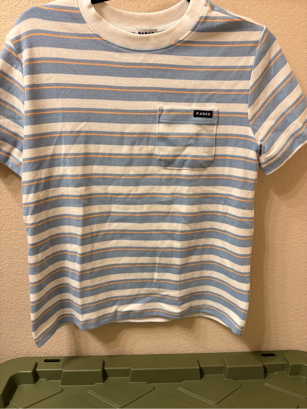 Parke Cream, Light Blue & Pale Orange Striped Pocket Tee